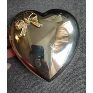 Silver Plate Heart Shape Lined Jewelry Trinket Box Vintage